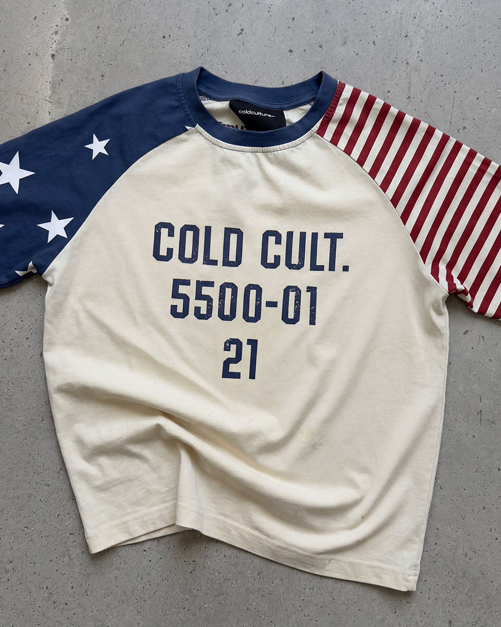STARRY NIGHT TEE WHITE - white american flag tee, flat lay - Cold Culture