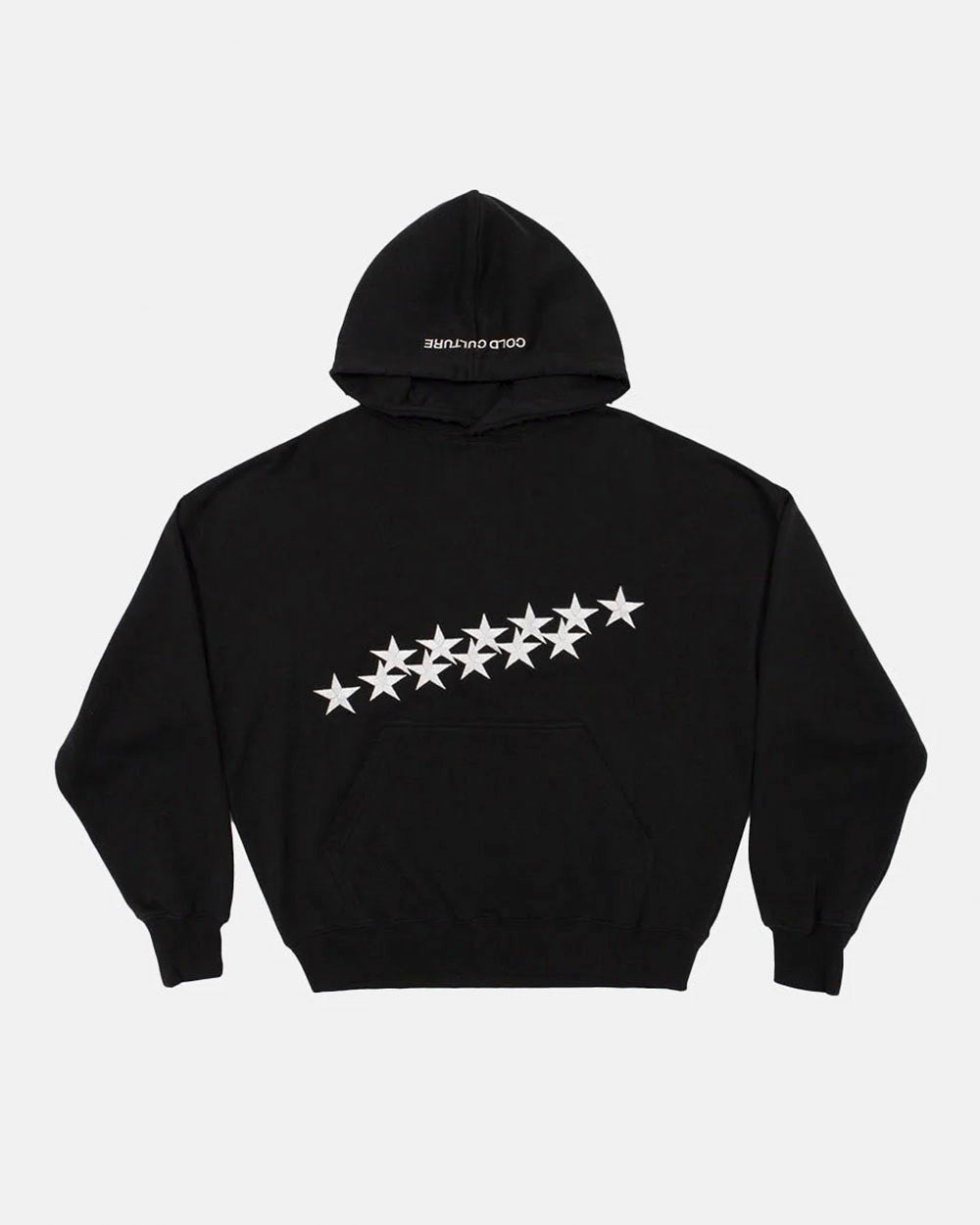 STARS HOODIE BLACK - black oversized hoodie, front view - Cold Culture #packshot