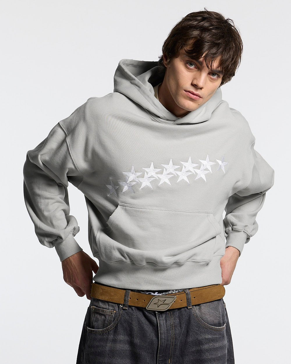 STARS HOODIE PALE GREY - Cold Culture