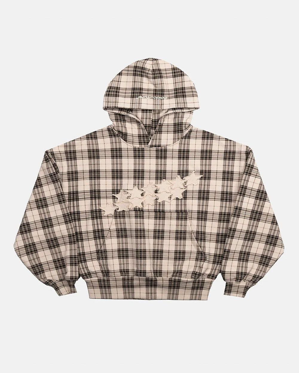 STARS TARTAN HOODIE BEIGE - beige tartan hoodie, front view - Cold Culture #packshot
