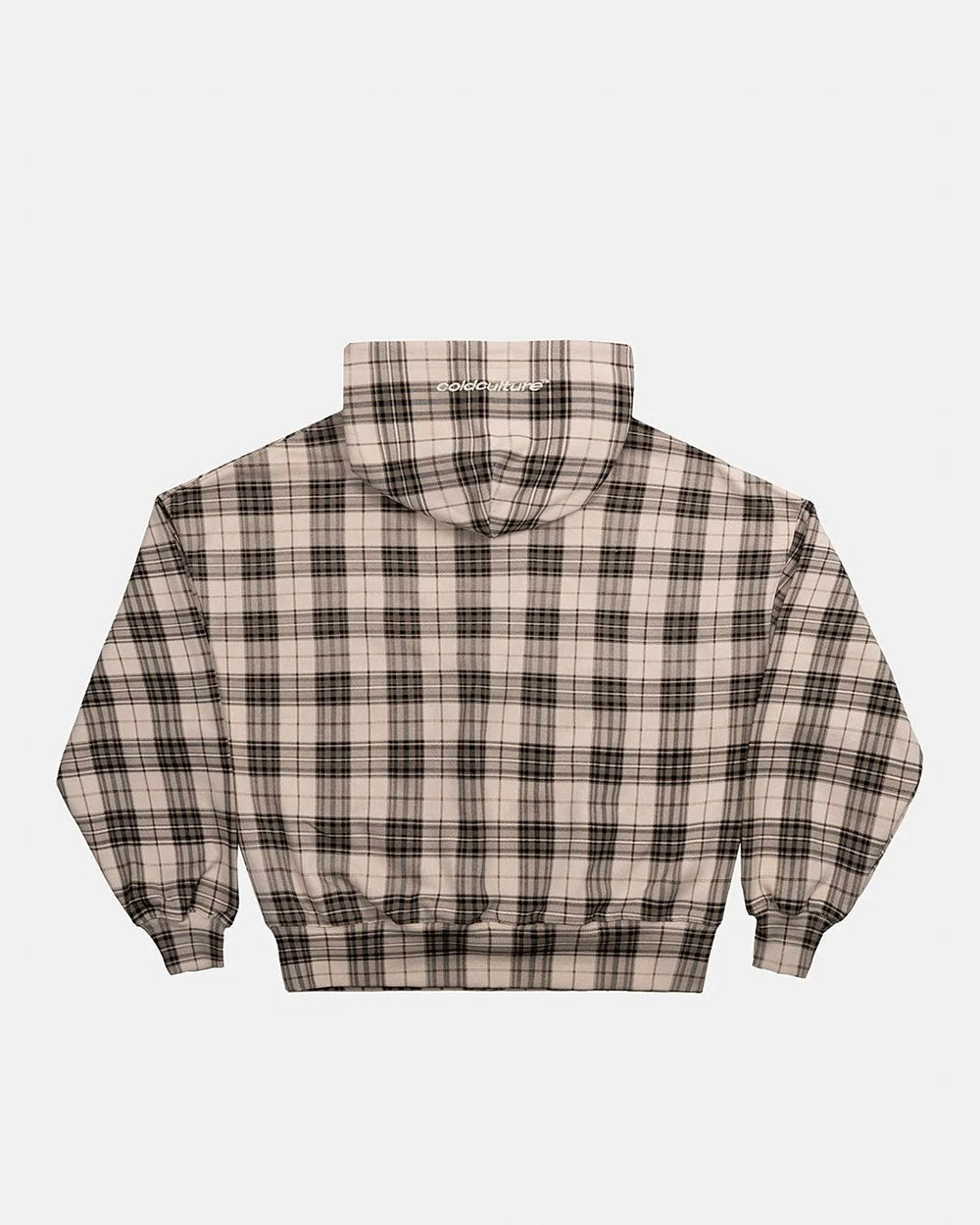 STARS TARTAN HOODIE BEIGE - beige tartan hoodie, back view - Cold Culture #packshot