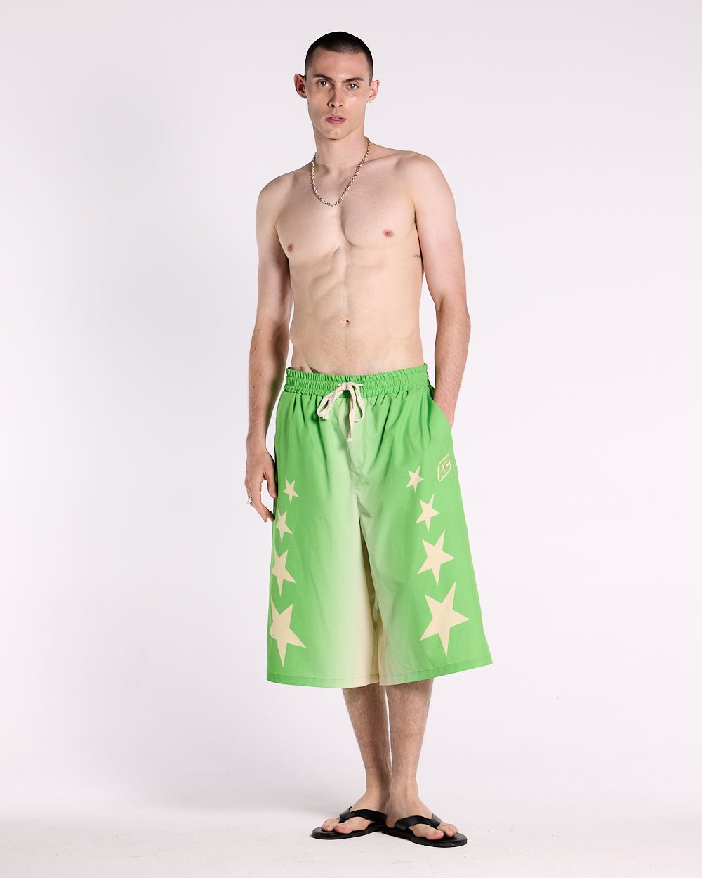 STARS WIDE SWIM SHORTS GREEN - COLD CULTURE