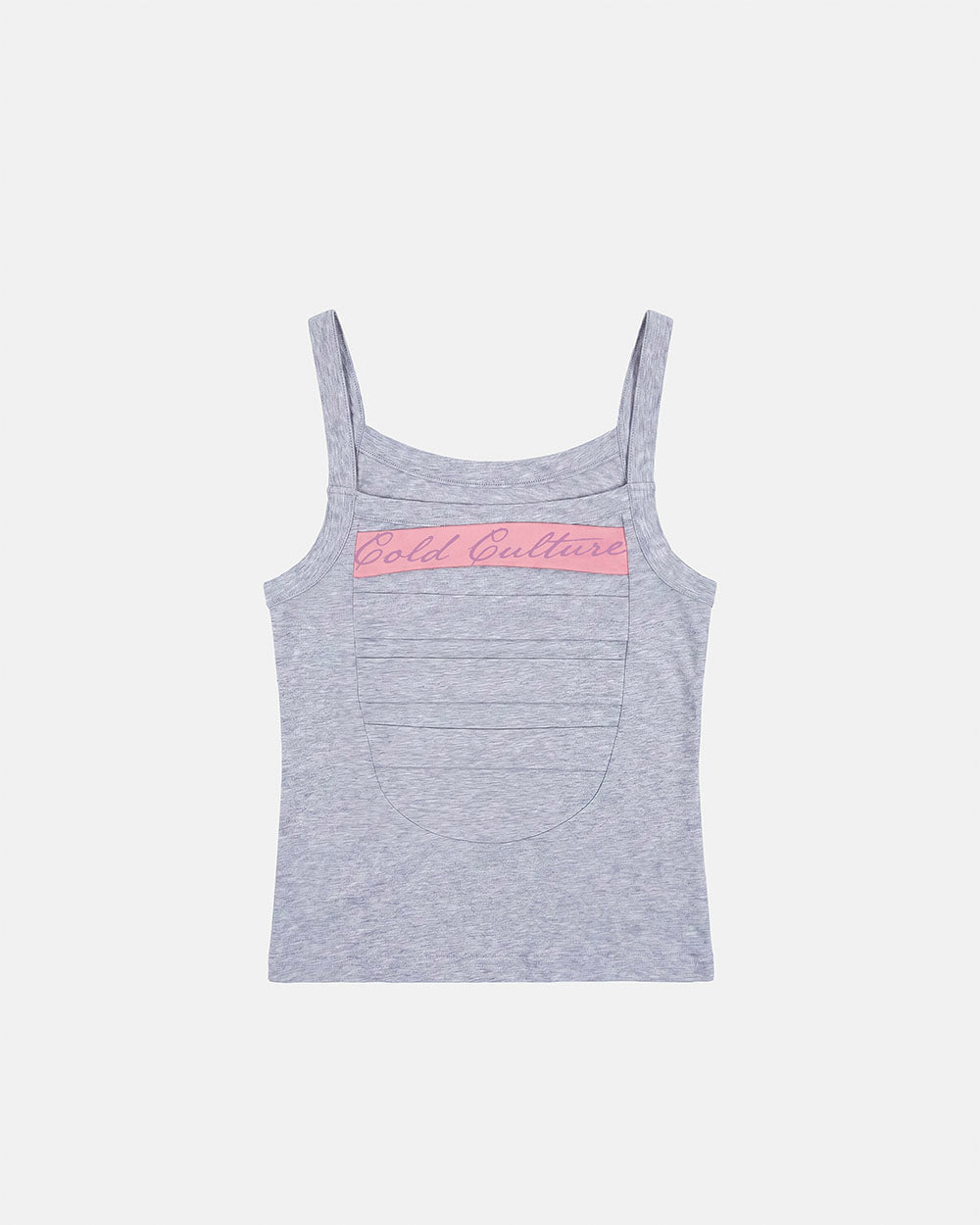 STRAPLINE TANK TOP HEATHER GREY - heather grey pleated tank top, front view - Cold Culture