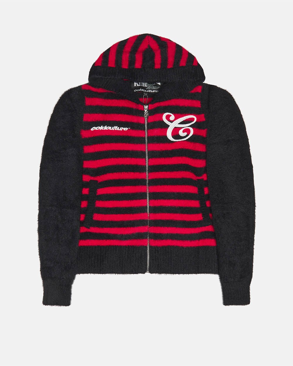 STRIPE ZIP KNIT RED & BLACK - COLD CULTURE