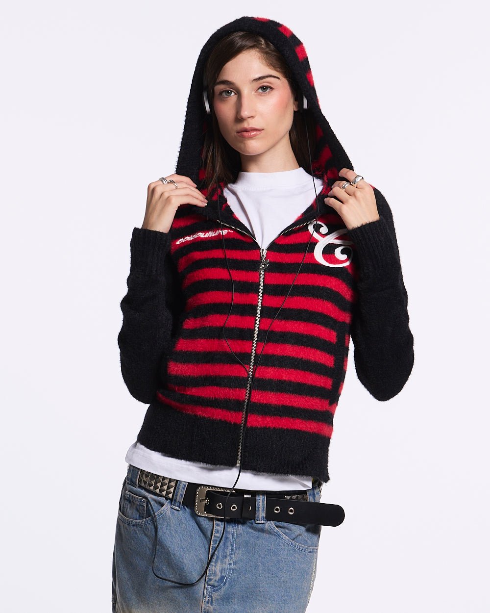 STRIPE ZIP KNIT RED & BLACK - COLD CULTURE