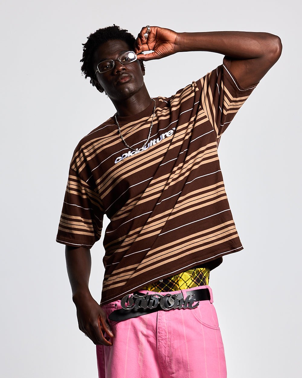 STRIPED TEE BROWN - PINK - COLD CULTURE