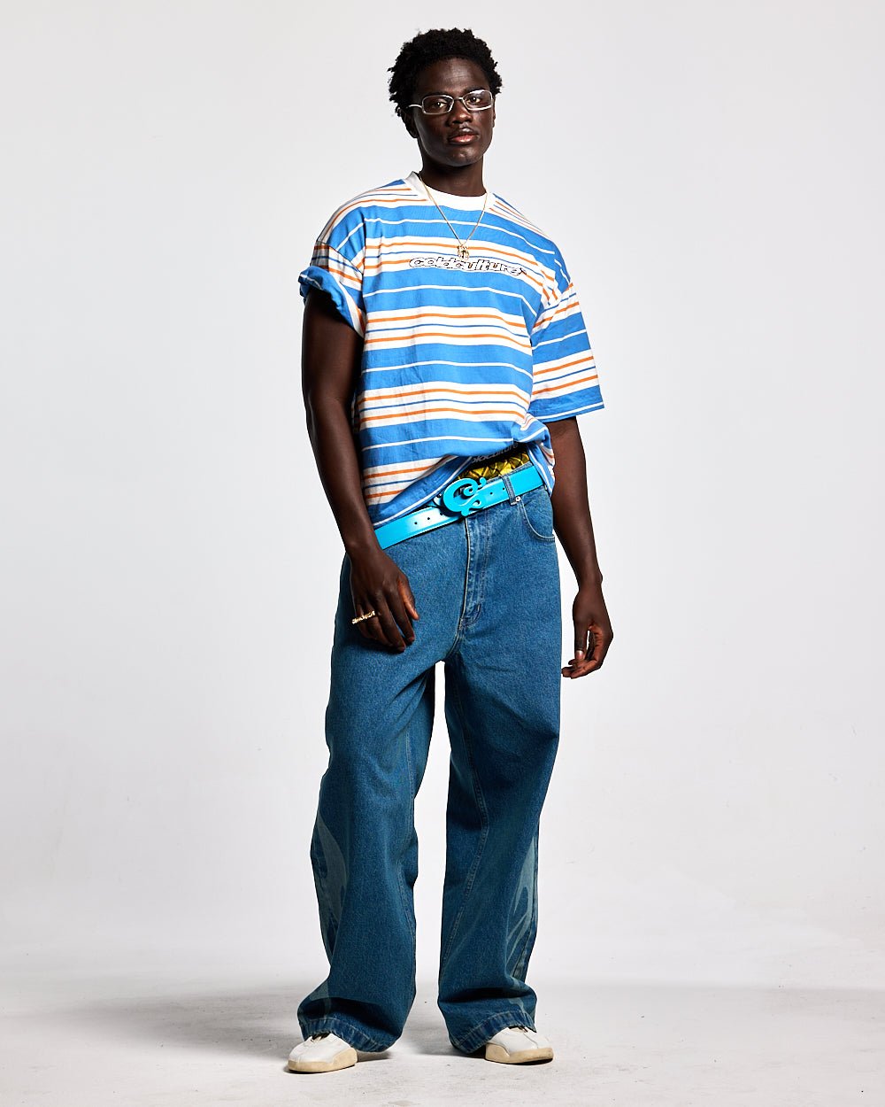 STRIPED TEE ORANGE - BLUE - COLD CULTURE