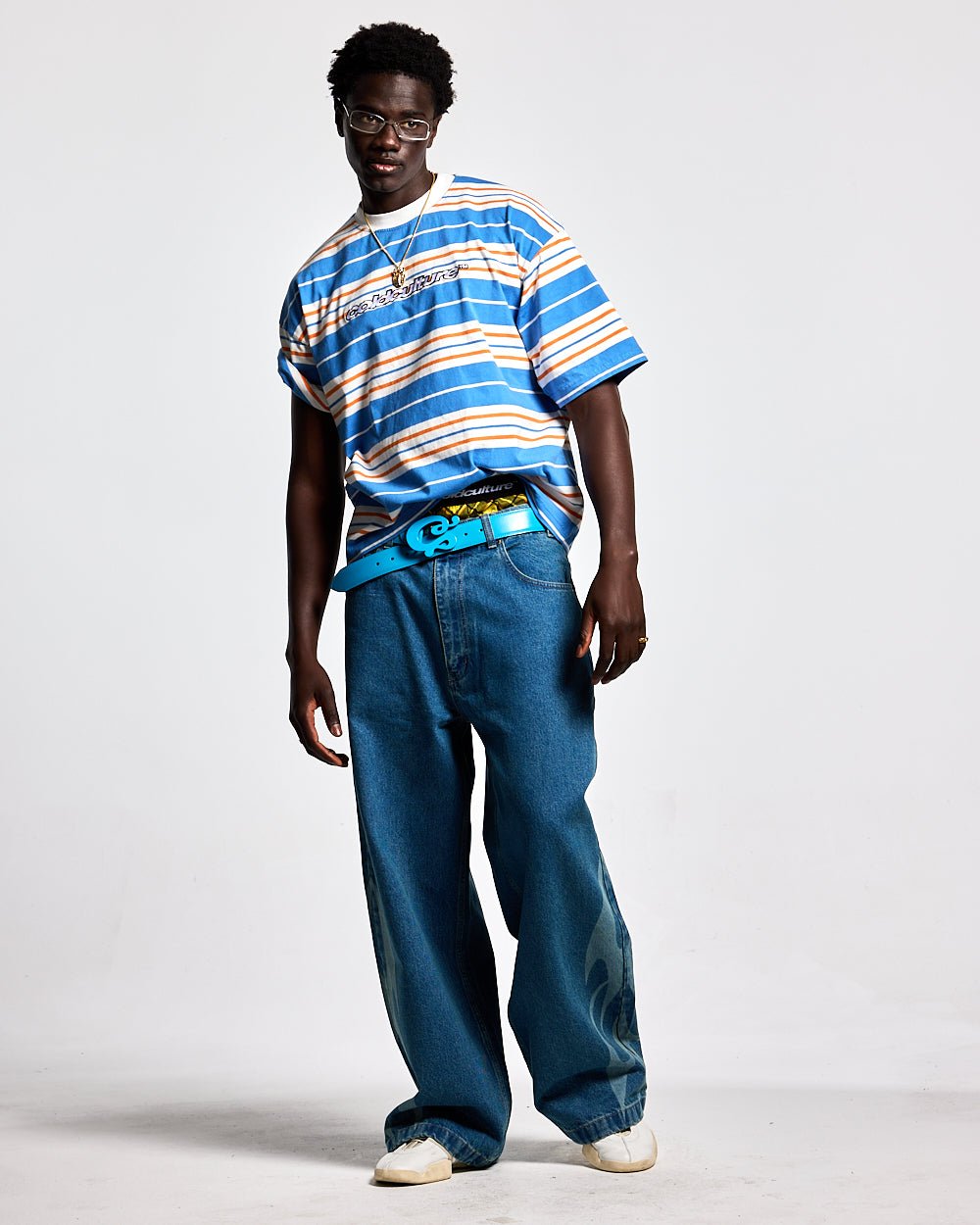 STRIPED TEE ORANGE - BLUE - COLD CULTURE