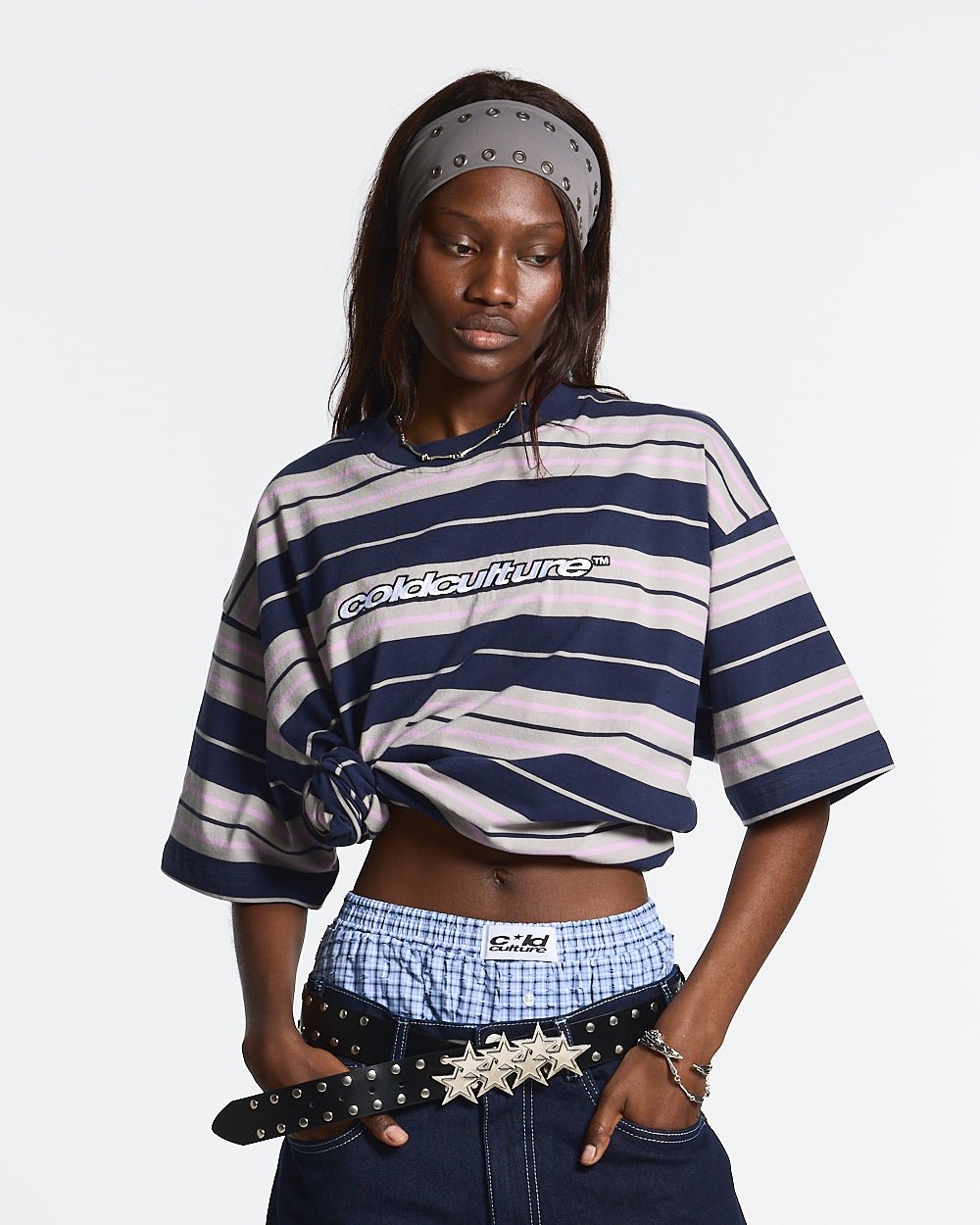 STRIPED TEE VIOLET - DARK BLUE - COLD CULTURE