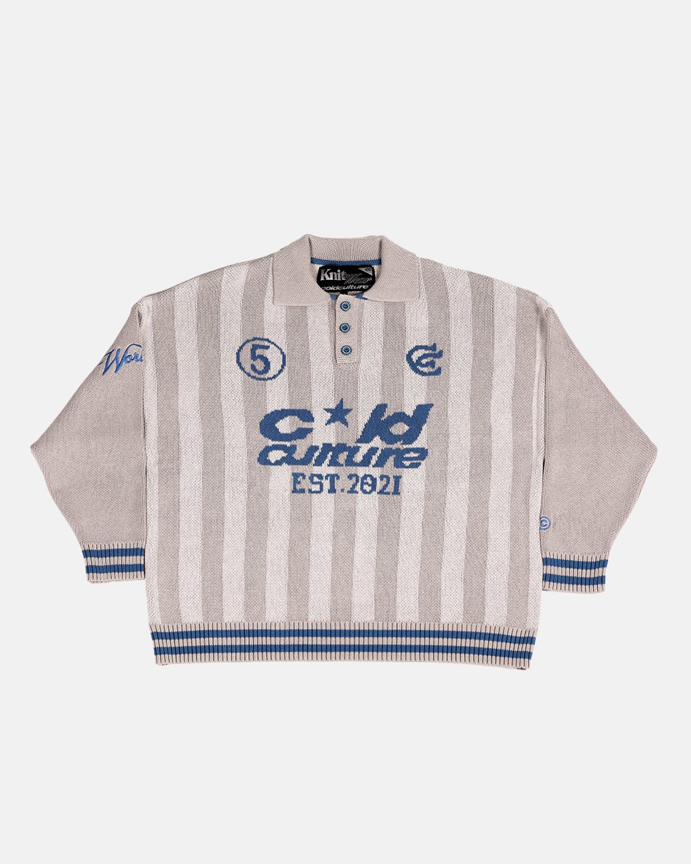 STRUCTURE COLLAR KNIT SWEATSHIRT BEIGE/BLUE - COLD CULTURE