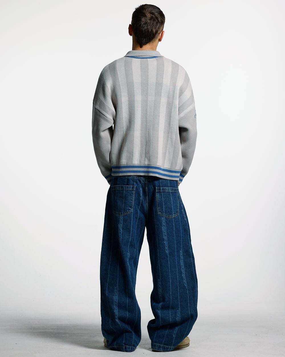 STRUCTURE COLLAR KNIT SWEATSHIRT BEIGE/BLUE - COLD CULTURE
