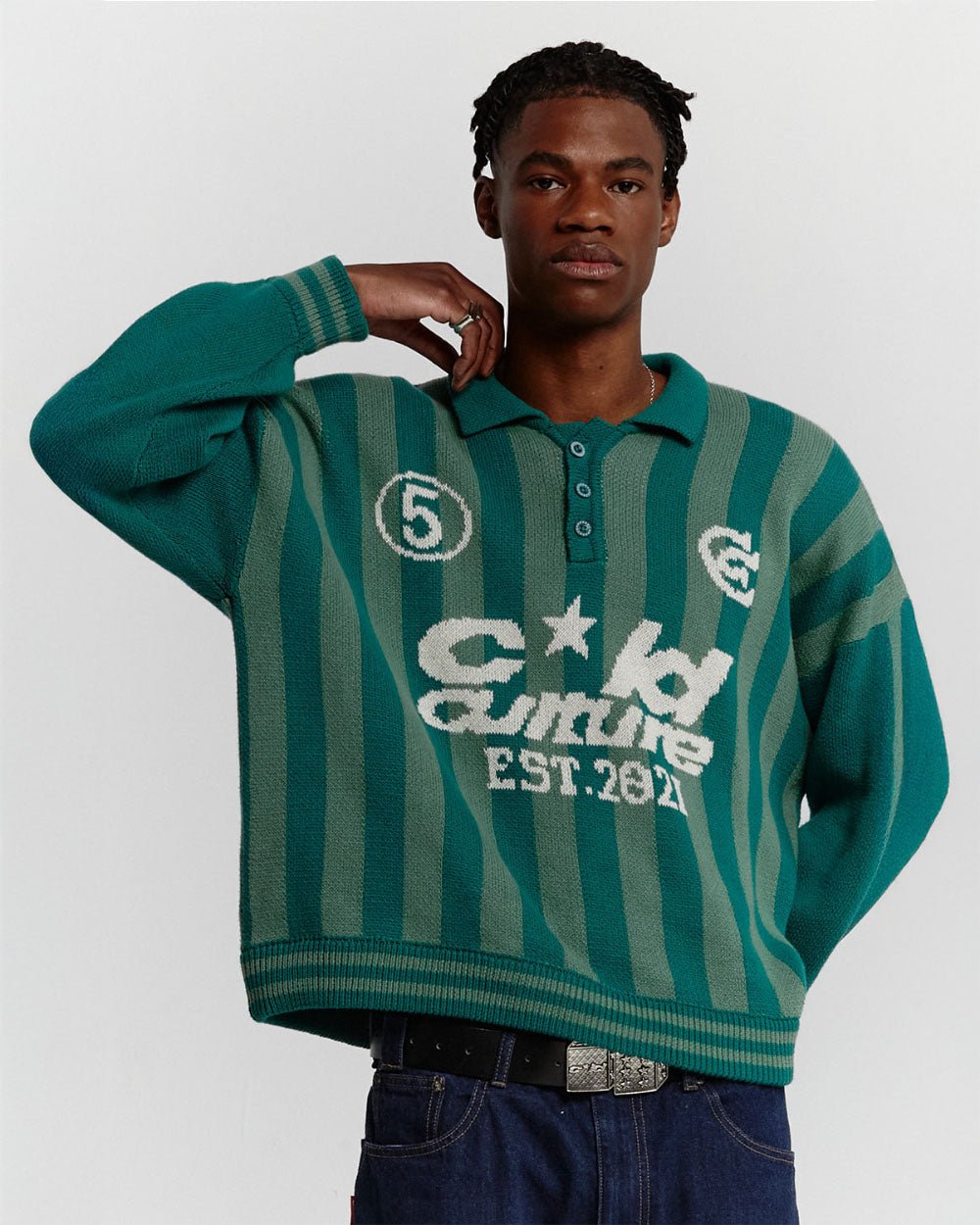 STRUCTURE COLLAR KNIT SWEATSHIRT KNIT MOSS GREEN - COLD CULTURE