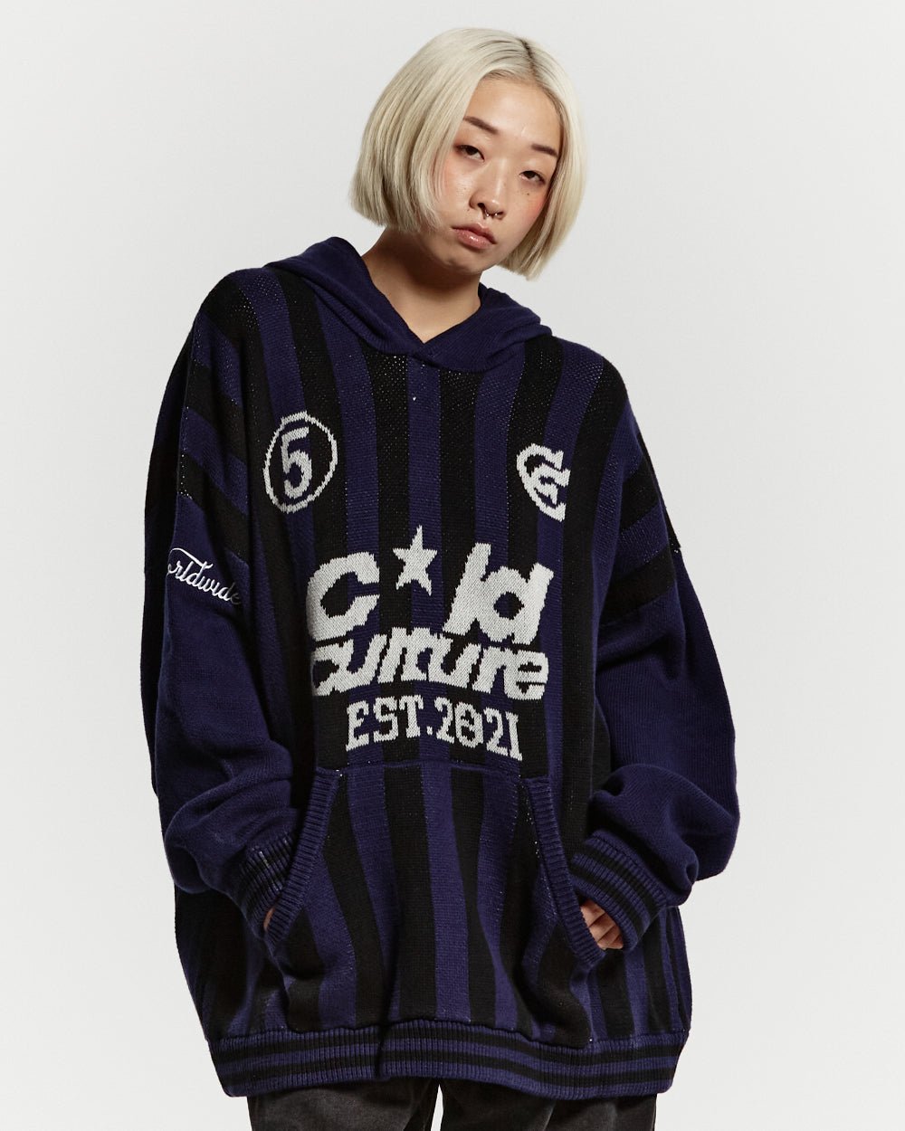 STRUCTURE KNIT HOODIE MIDNIGHT BLUE - COLD CULTURE