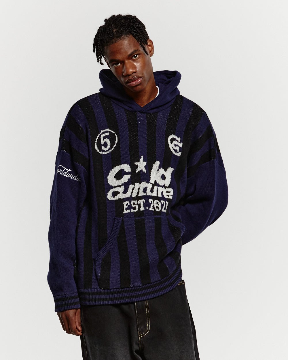 STRUCTURE KNIT HOODIE MIDNIGHT BLUE - COLD CULTURE