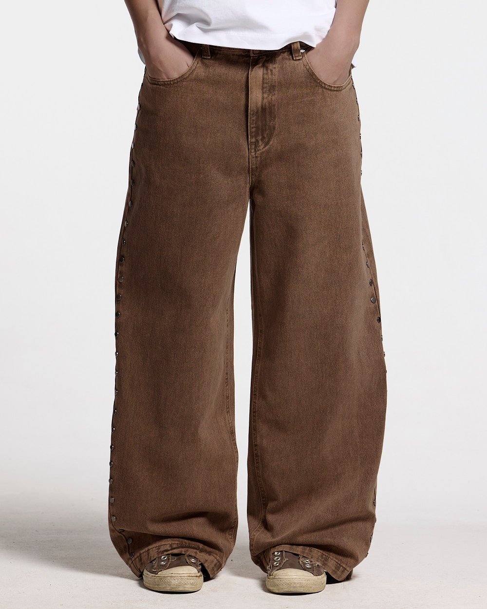 STUDS PANTS BROWN DENIM - Cold Culture #woman