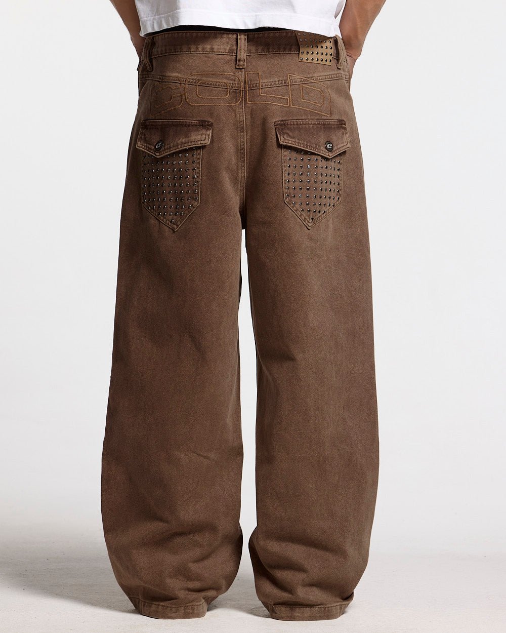 STUDS PANTS BROWN DENIM