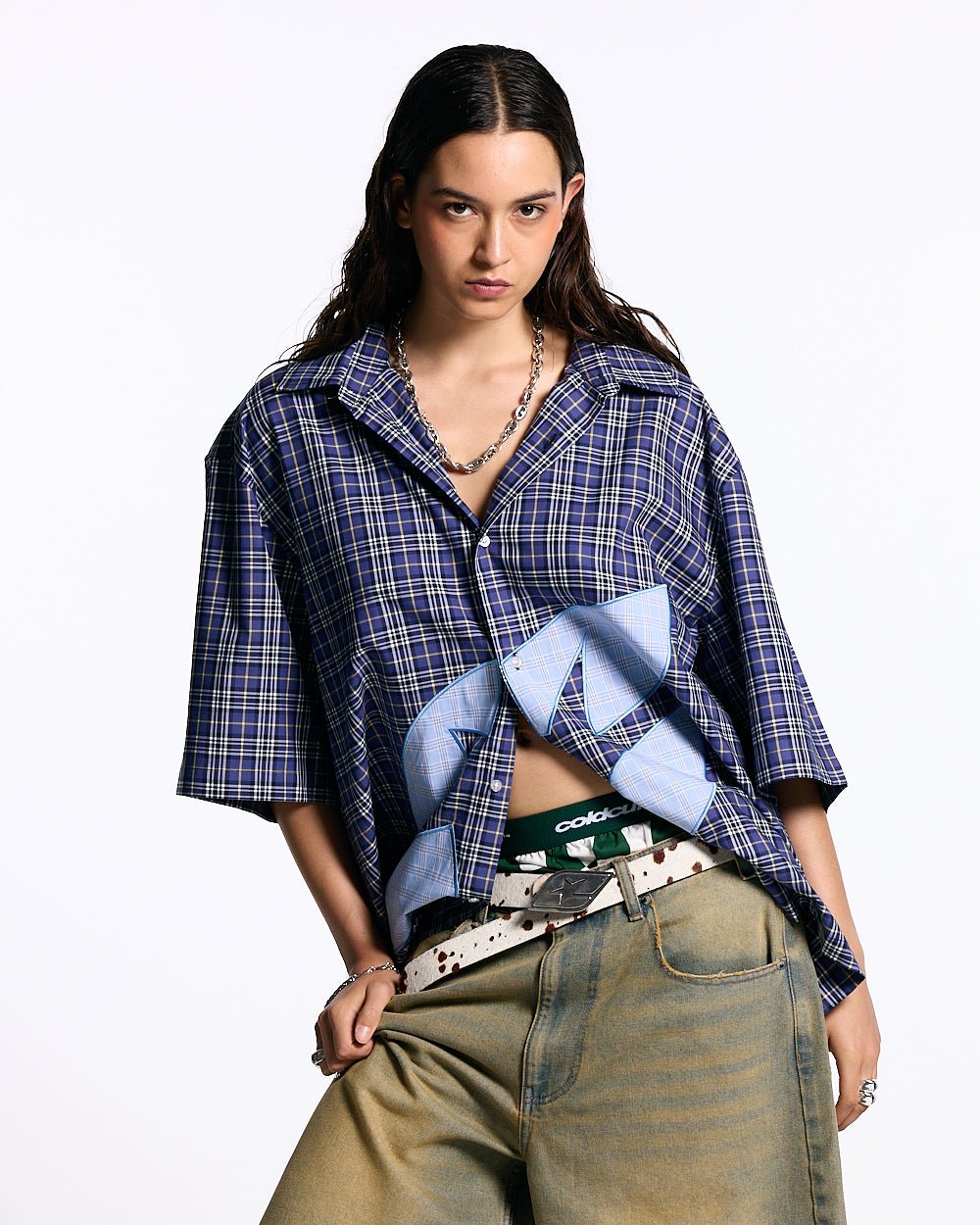 TARTAN C SHIRT DARK BLUE - COLD CULTURE