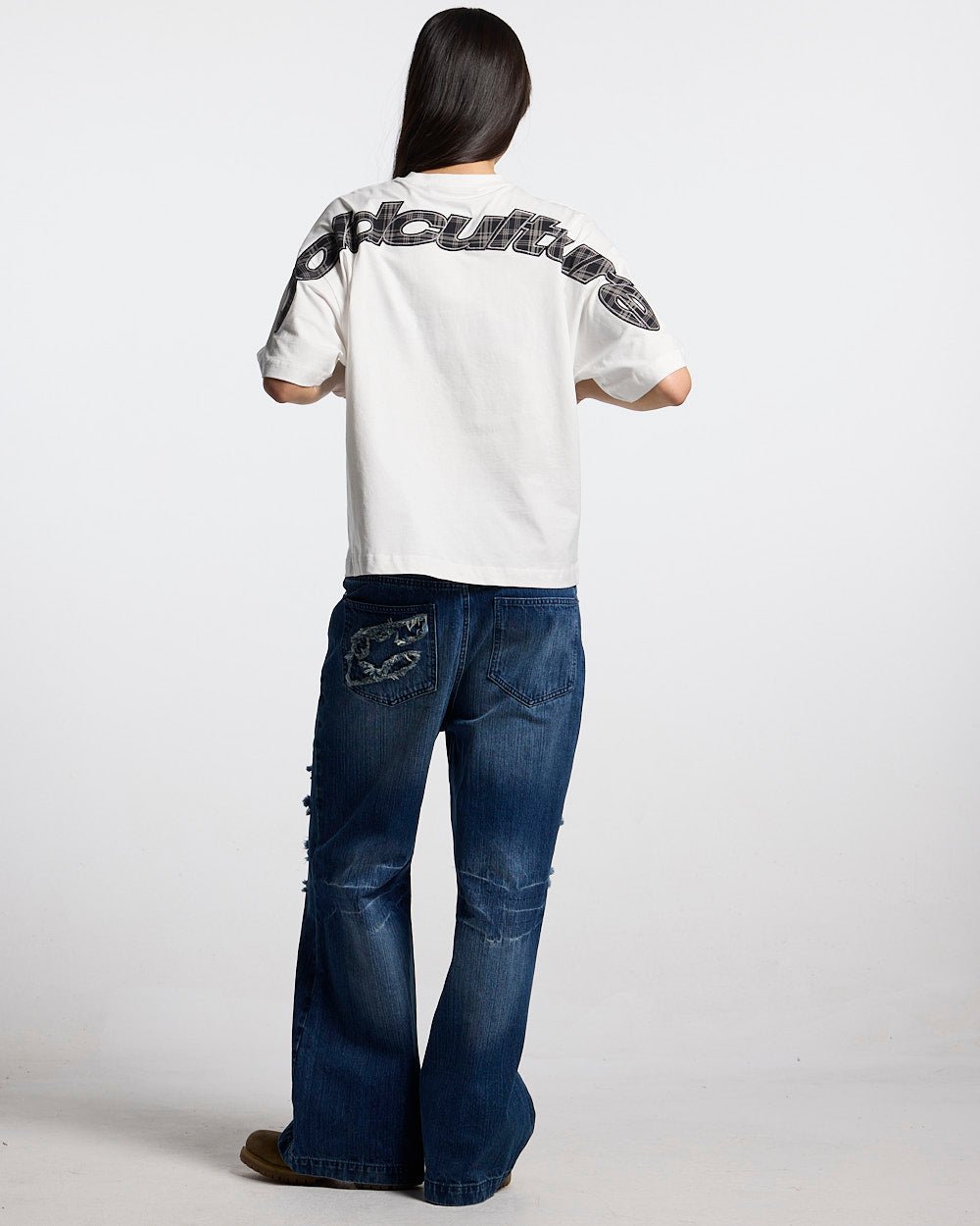 TARTAN DISTRESS CURVED TEE WHITE - Cold Culture