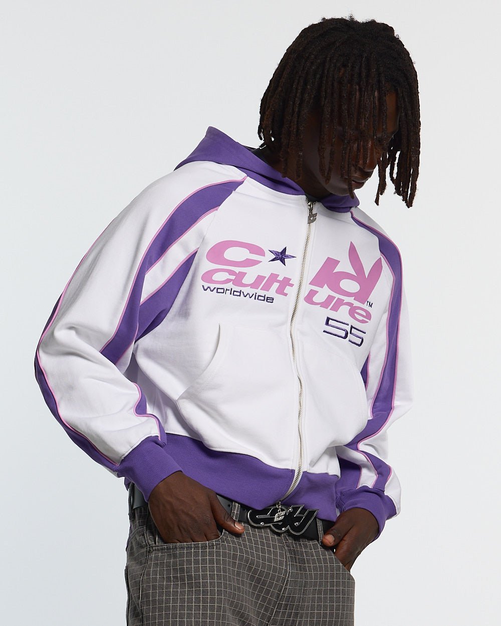 TEASE ME ZIP HOODIE WHITE & PURPLE - Cold Culture