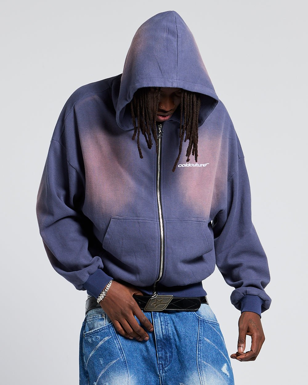 THERMAL ZIP HOODIE BLUE - Cold Culture