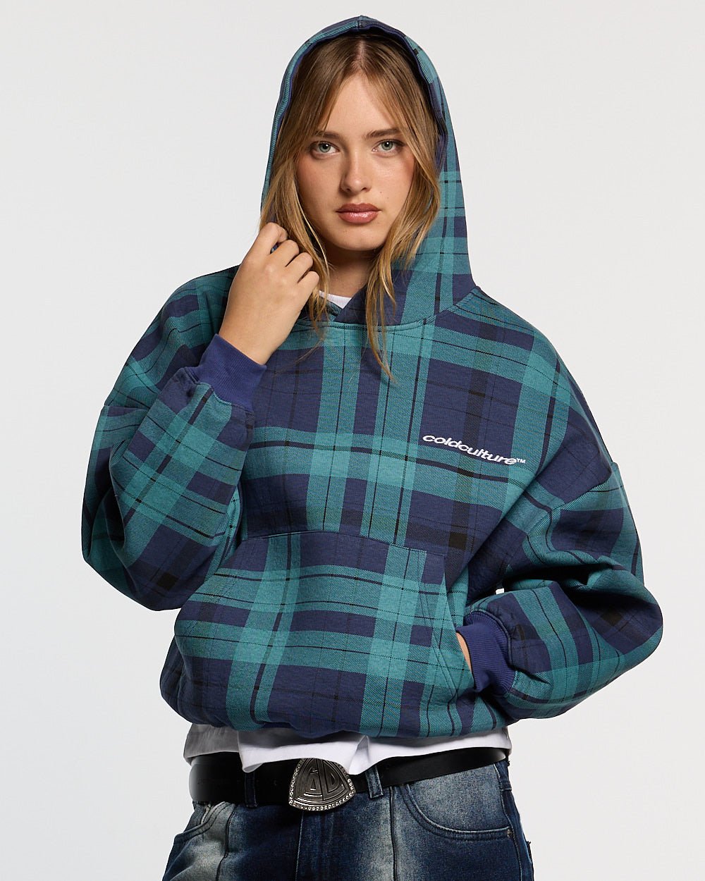 TWO FACES HOODIE NAVY & GREEN - Cold Culture #woman