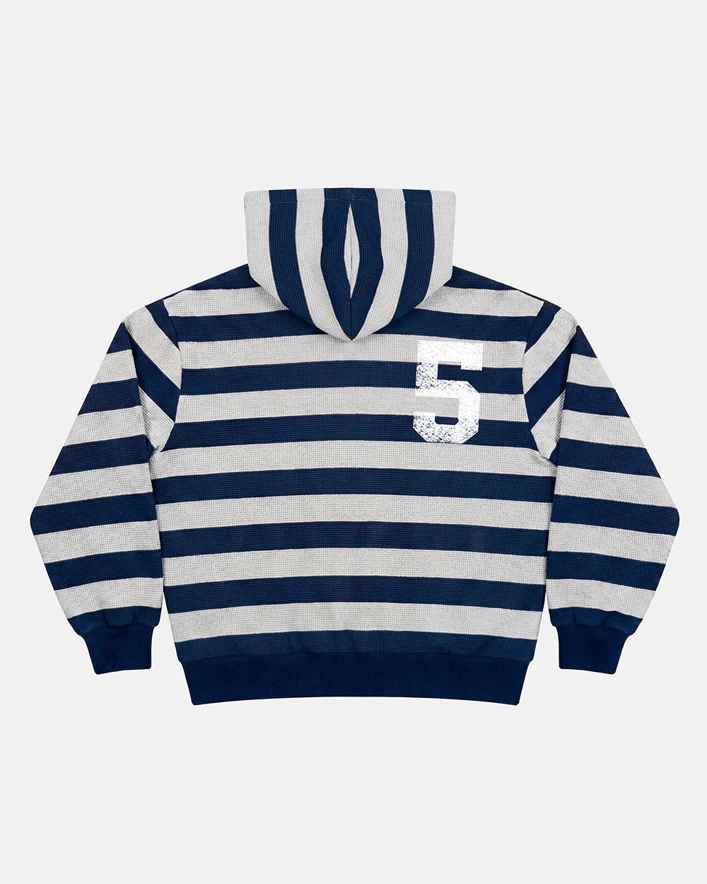 UNTRUE WAFFLE REVERSIBLE ZIP HOODIE BLUE - navy striped reversible zip-up hoodie, back view - Cold Culture