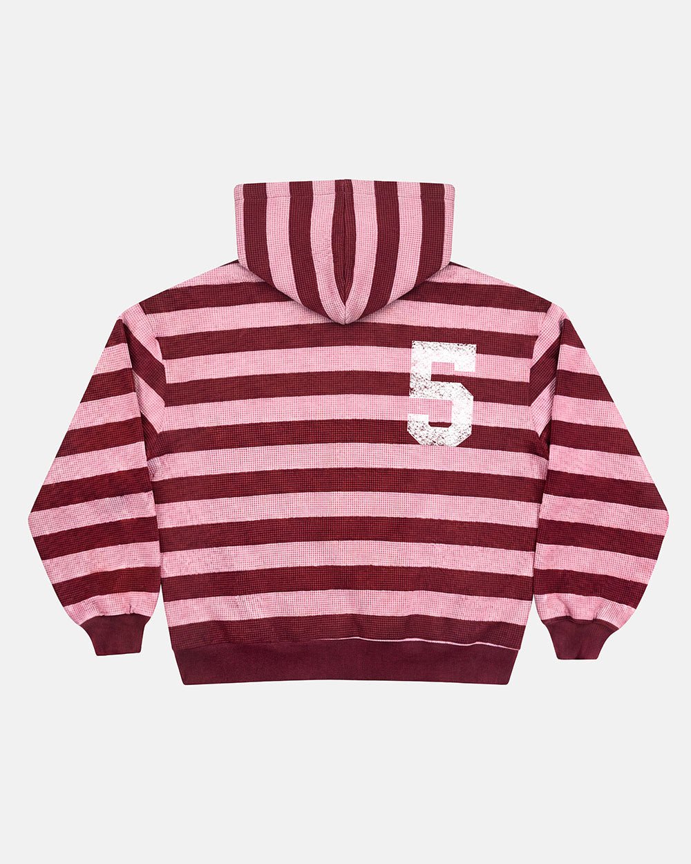 UNTRUE WAFFLE REVERSIBLE ZIP HOODIE PINK - pink striped reversible zip-up hoodie, back view - Cold Culture
