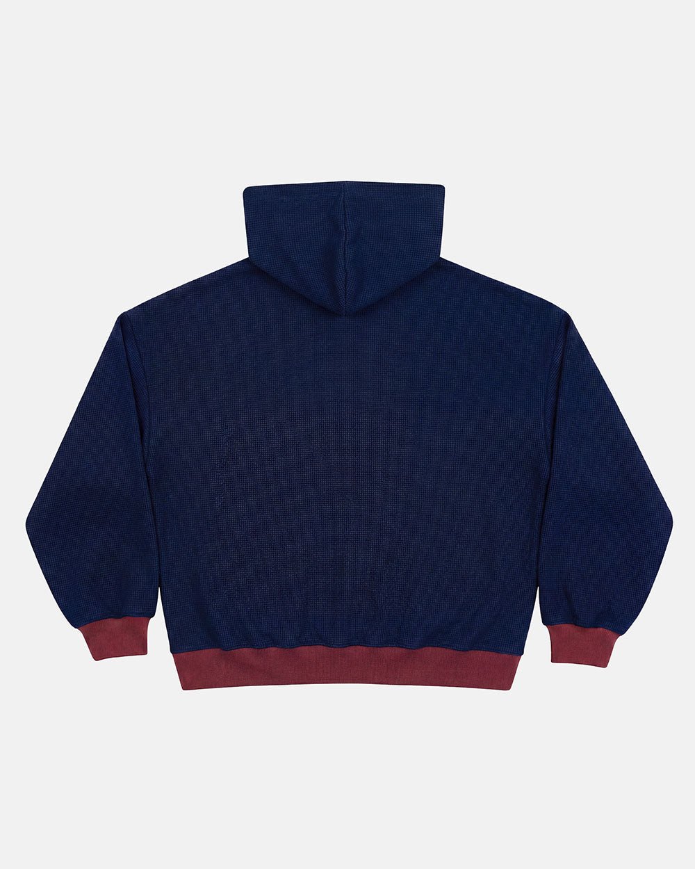 UNTRUE WAFFLE REVERSIBLE ZIP HOODIE PINK - pink striped reversible zip-up hoodie, back view - Cold Culture