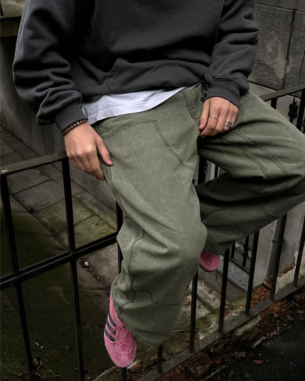 V1 DOUBLE KNEE PANTS STONE - WASHED GREEN - COLD CULTURE