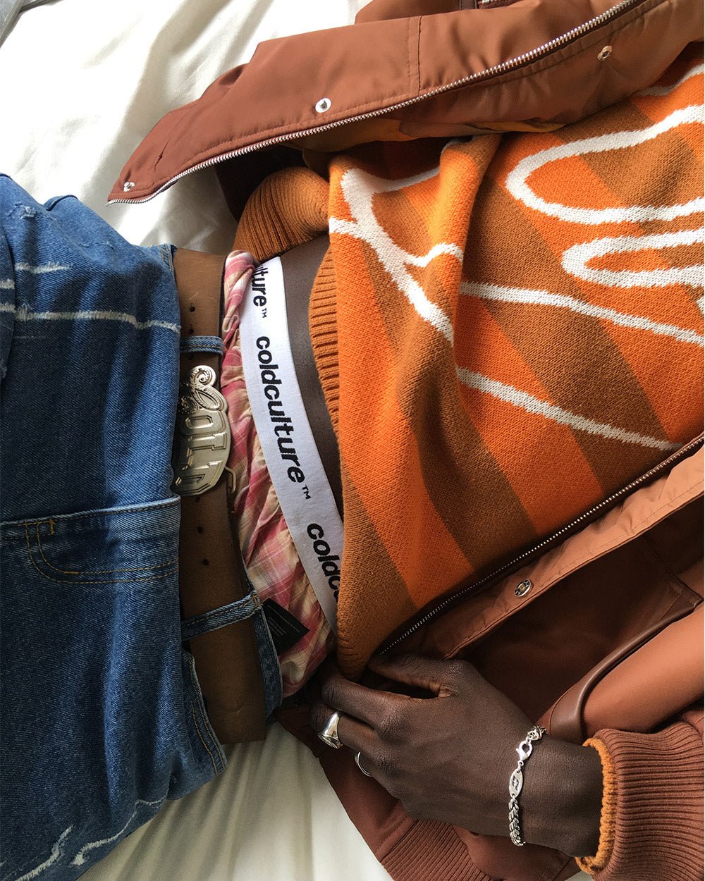 VARSITY LEATHER BELT BROWN MIX - Cold Culture