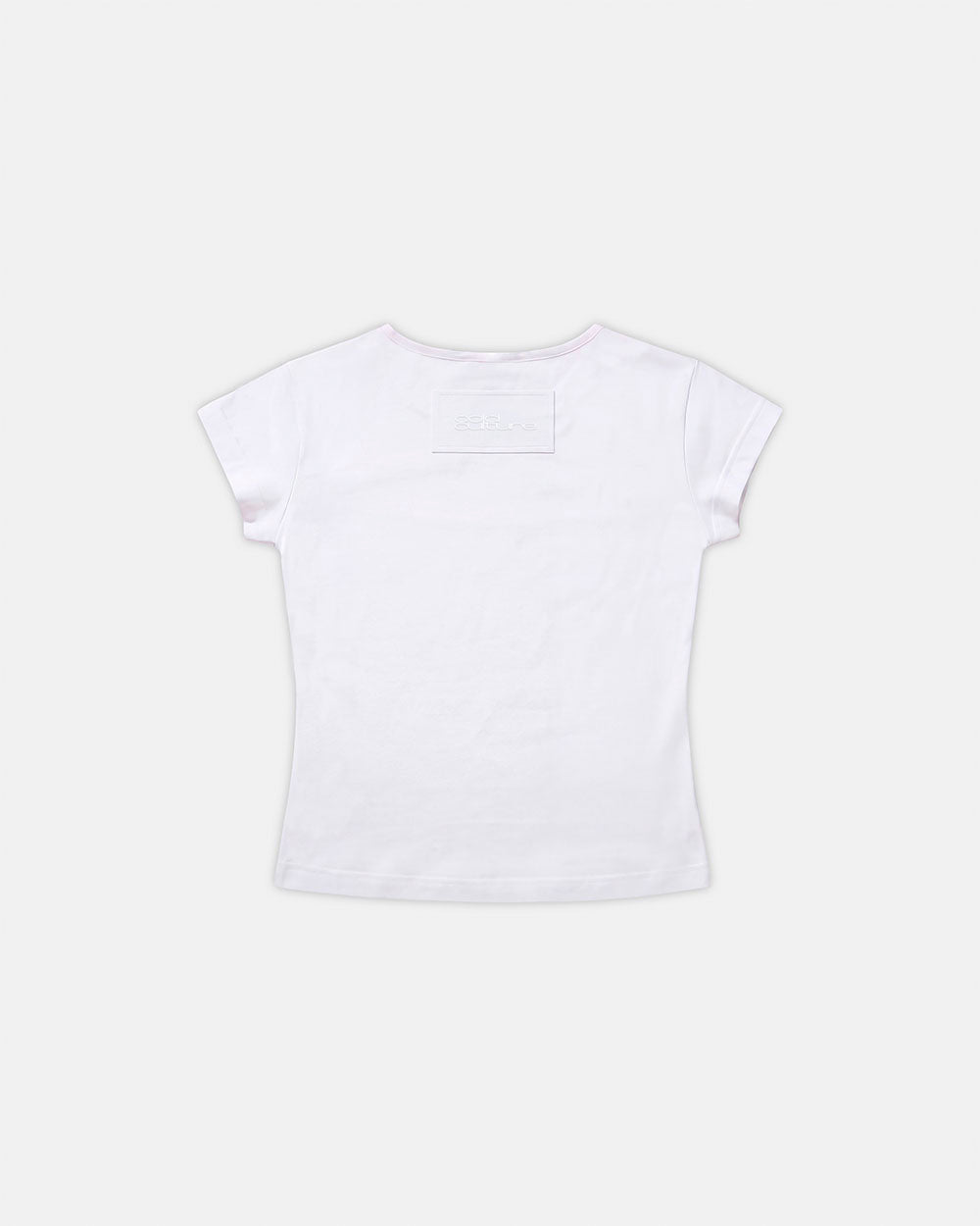 WHISK BABY TEE WHITE - white studded baby tee, back view - Cold Culture