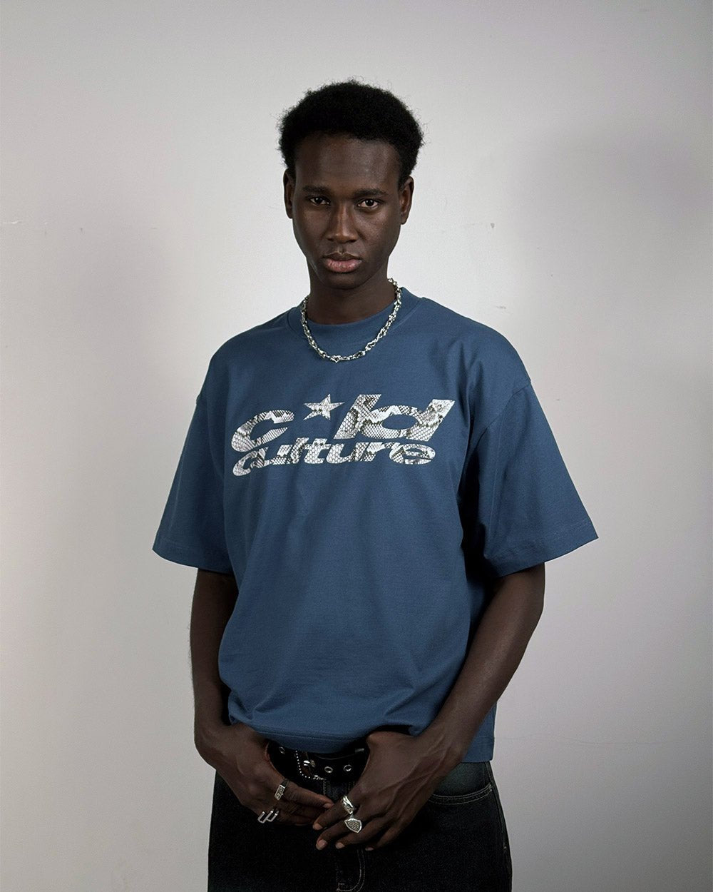 WILD SNAKE TEE NAVY BLUE - Cold Culture