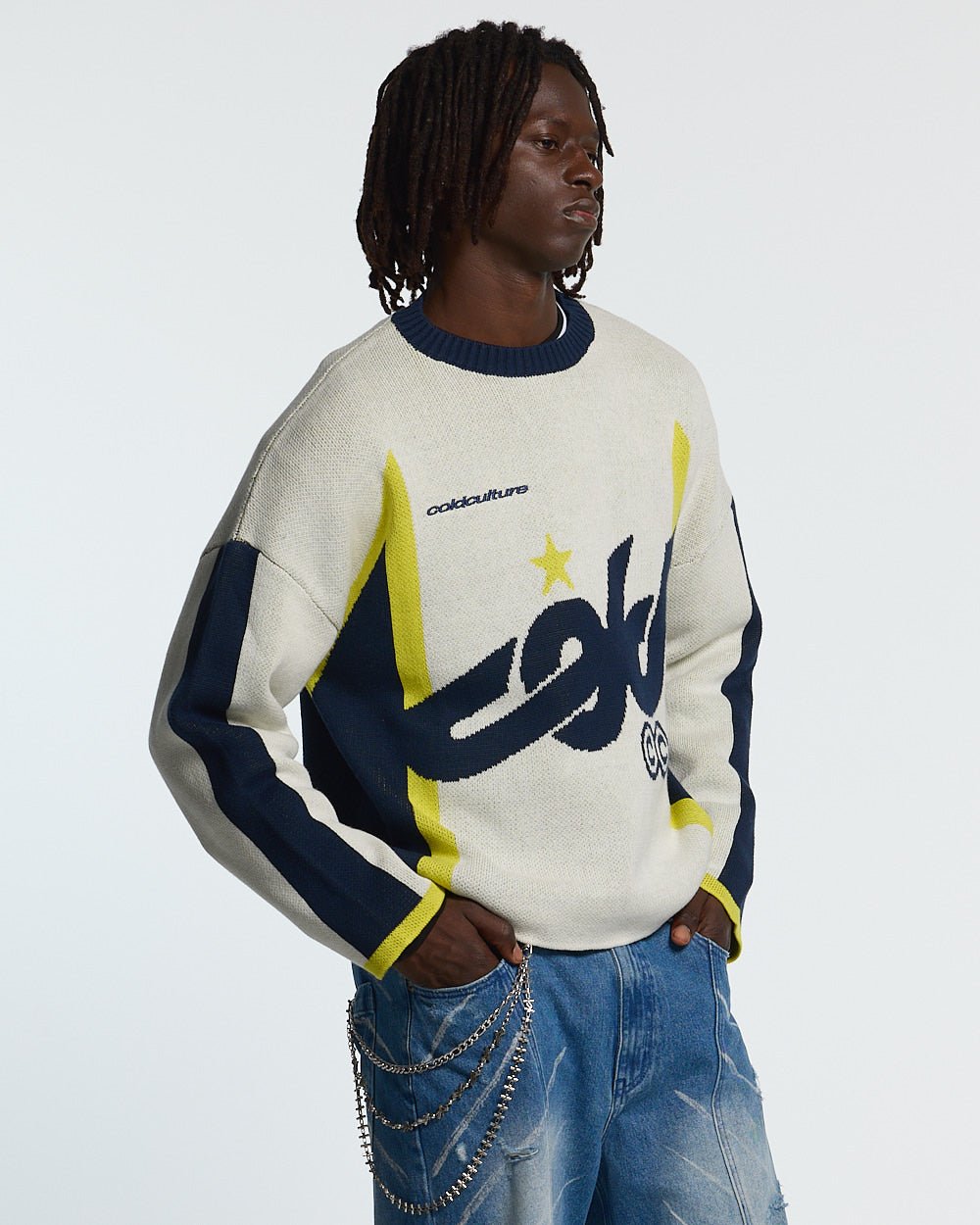 WINNER KNIT BEIGE, DARK BLUE & YELLOW - Cold Culture