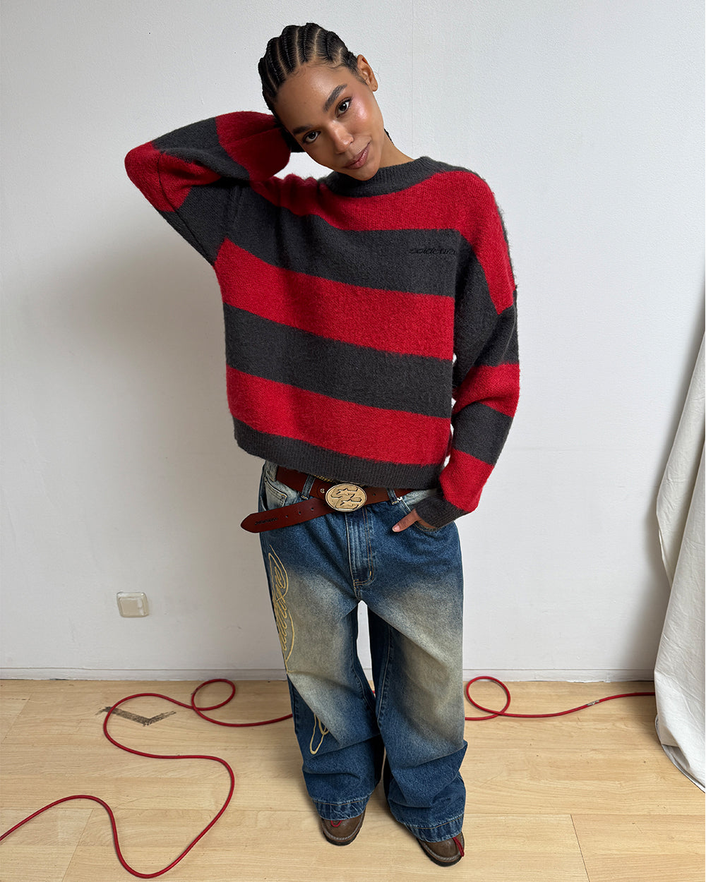 FLUFFY FUR KNIT BLACK & RED