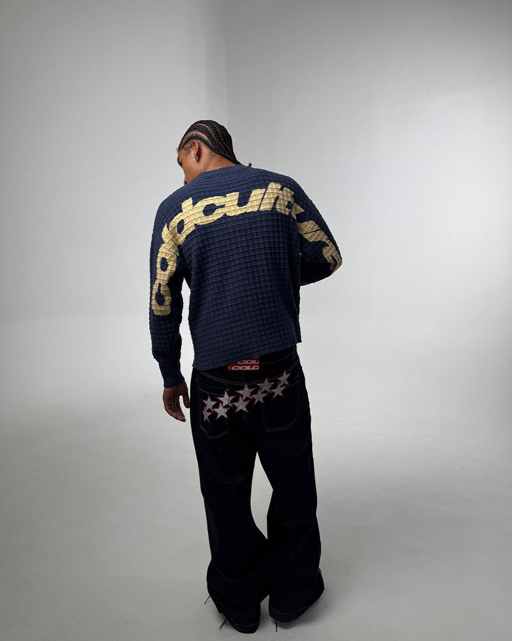 CRUNCHY WAFFLE KNIT NAVY AND YELLOW