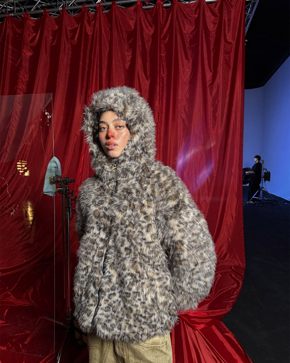 FUR HOODIE BROWN LEOPARD
