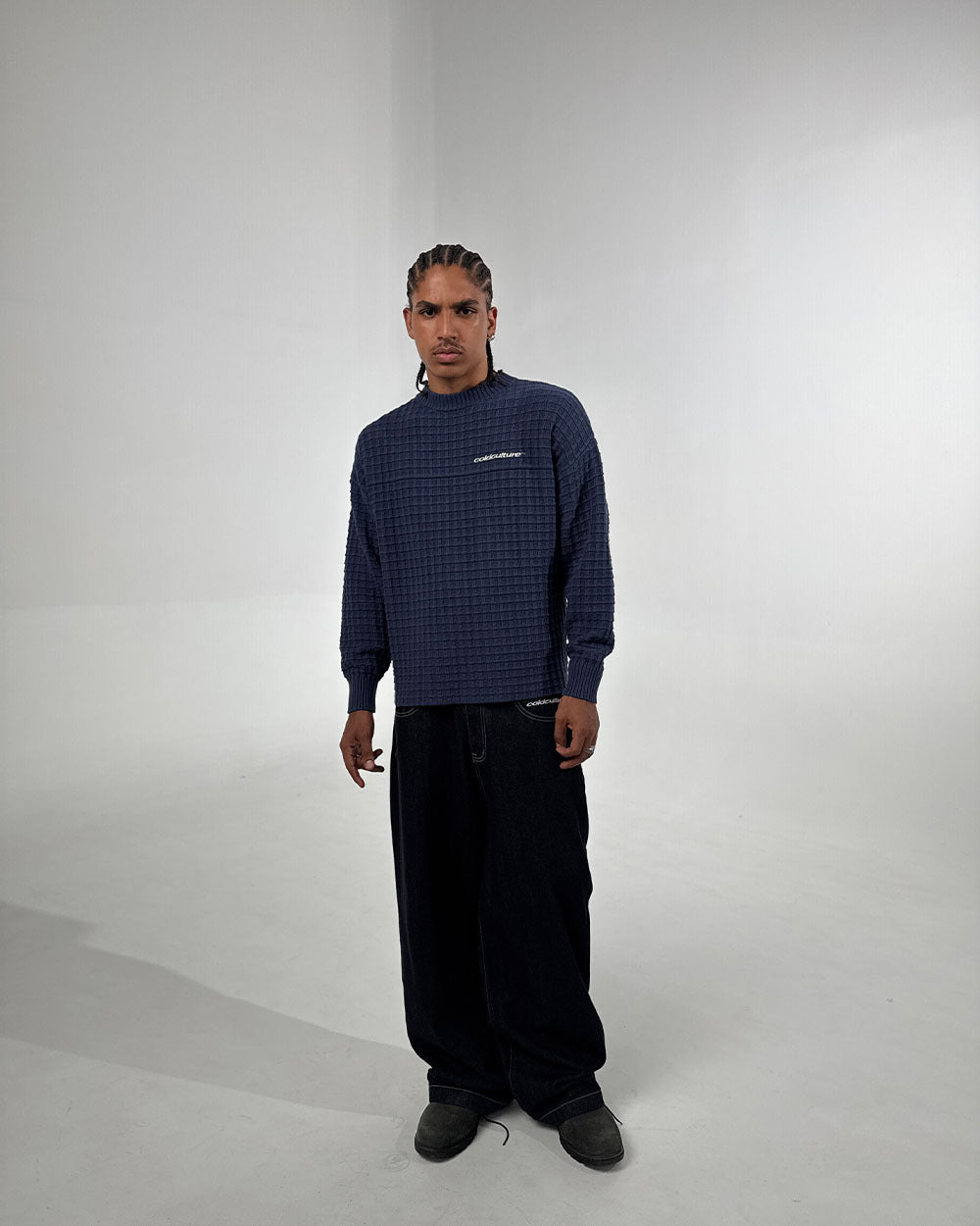 CRUNCHY WAFFLE KNIT NAVY AND YELLOW
