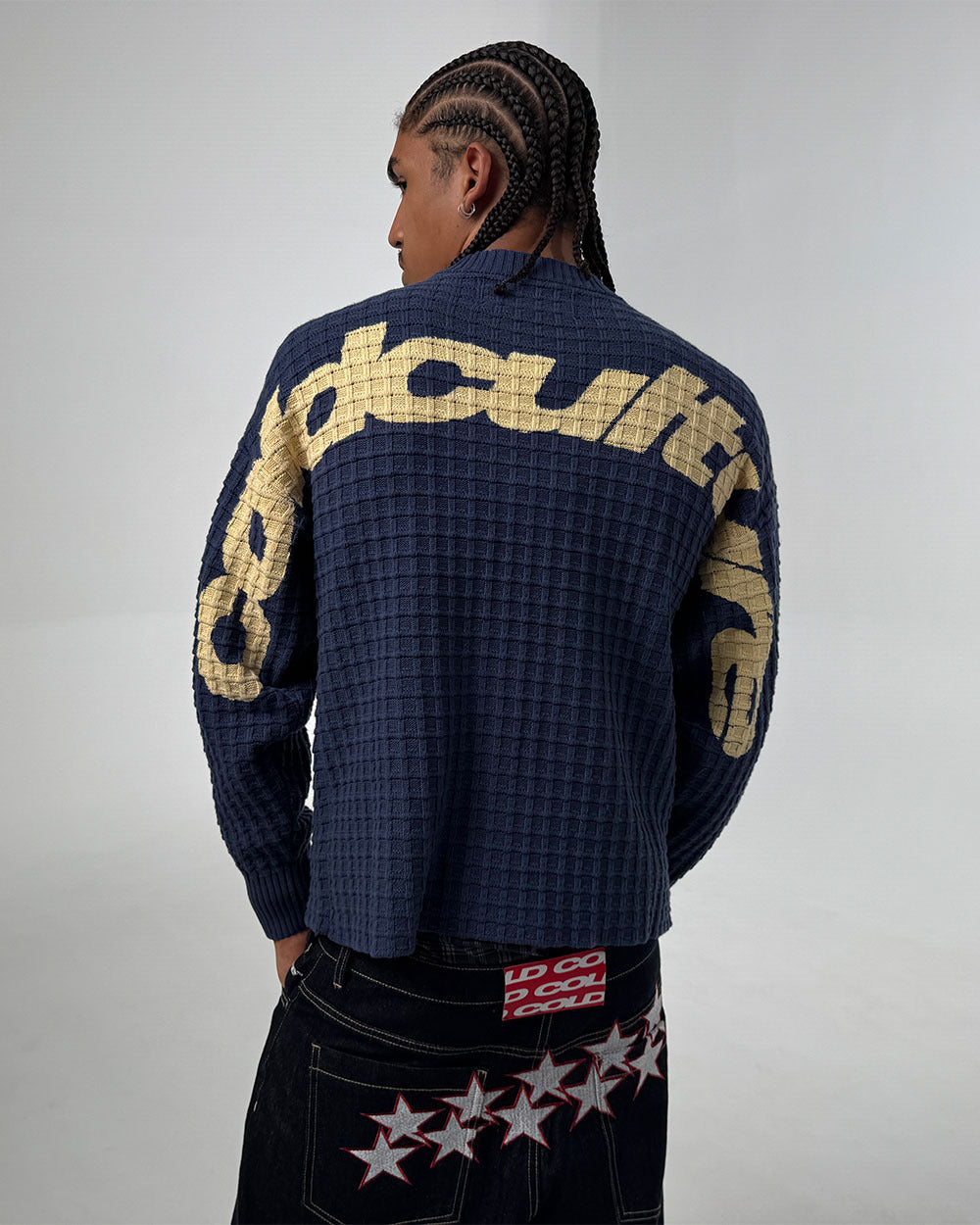 CRUNCHY WAFFLE KNIT NAVY AND YELLOW