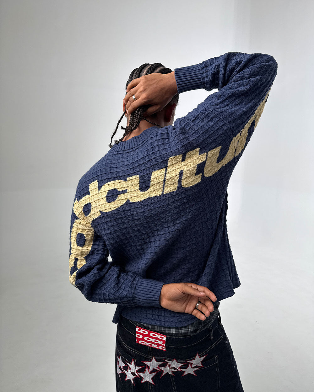 CRUNCHY WAFFLE KNIT NAVY AND YELLOW