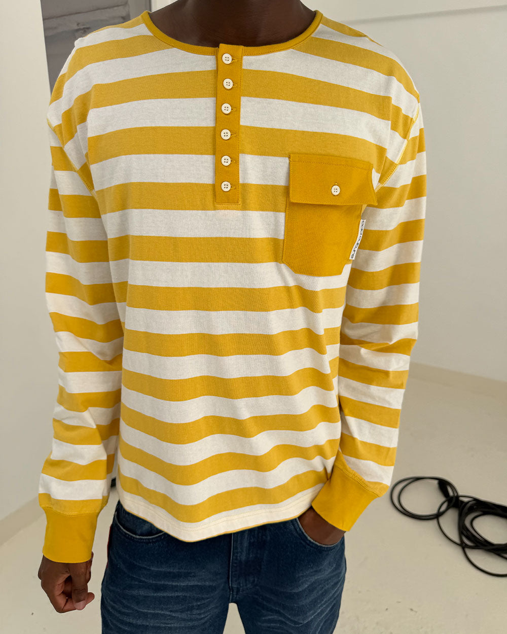 BANDLINE LONGSLEEVE YELLOW & HEATHER GREY