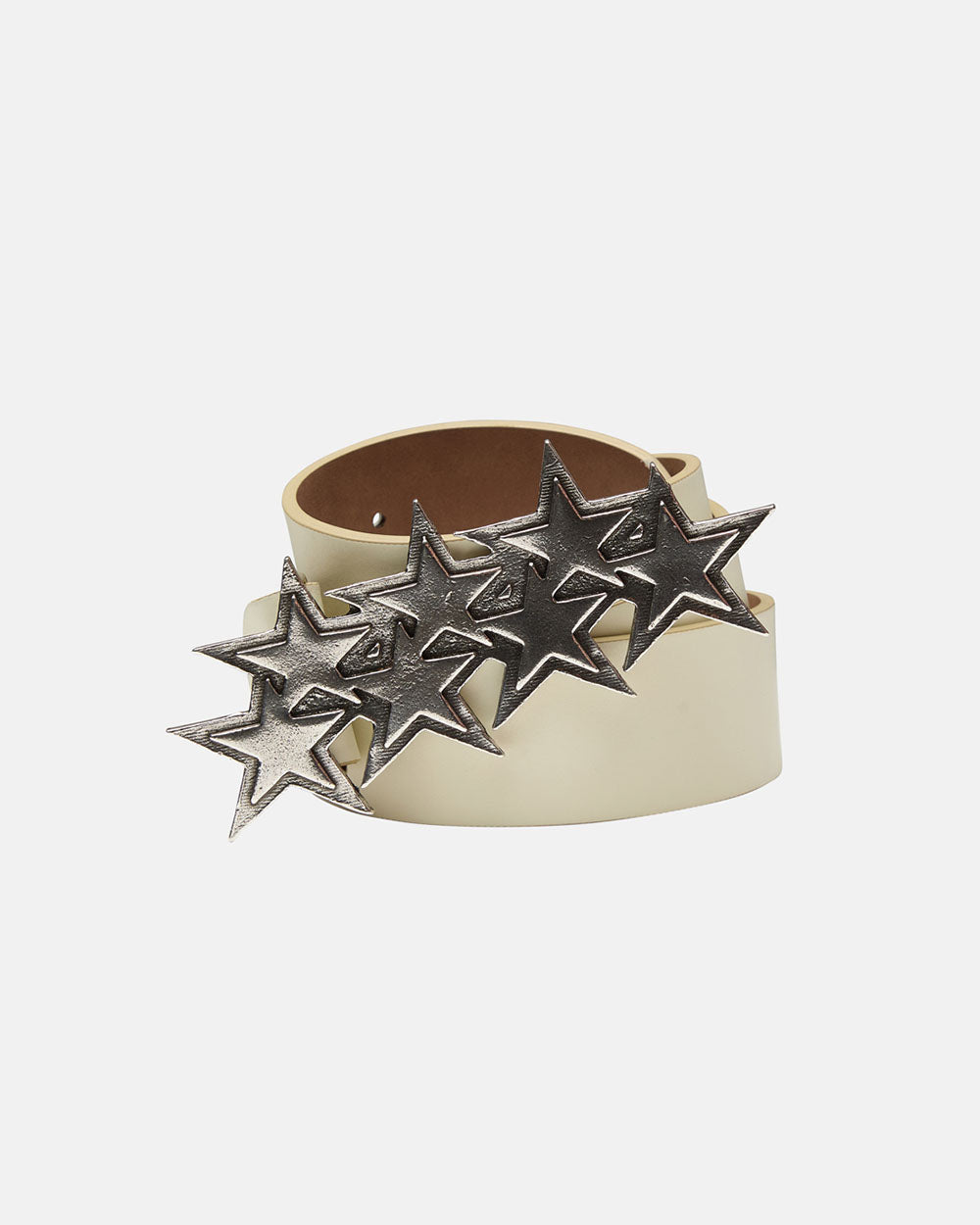 STARS LEATHER BELT WHITE