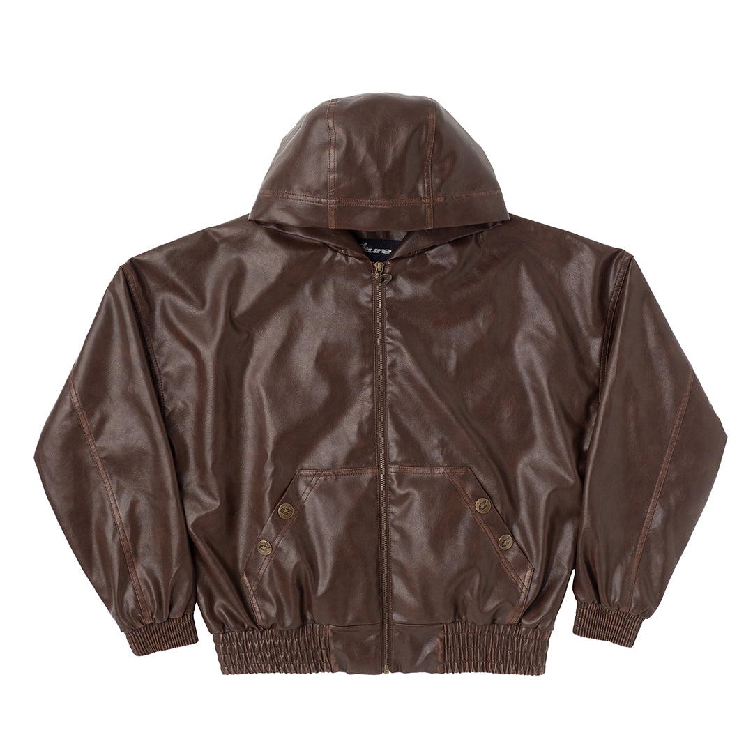 PLUS HOODED JACKET BROWN LEATHER