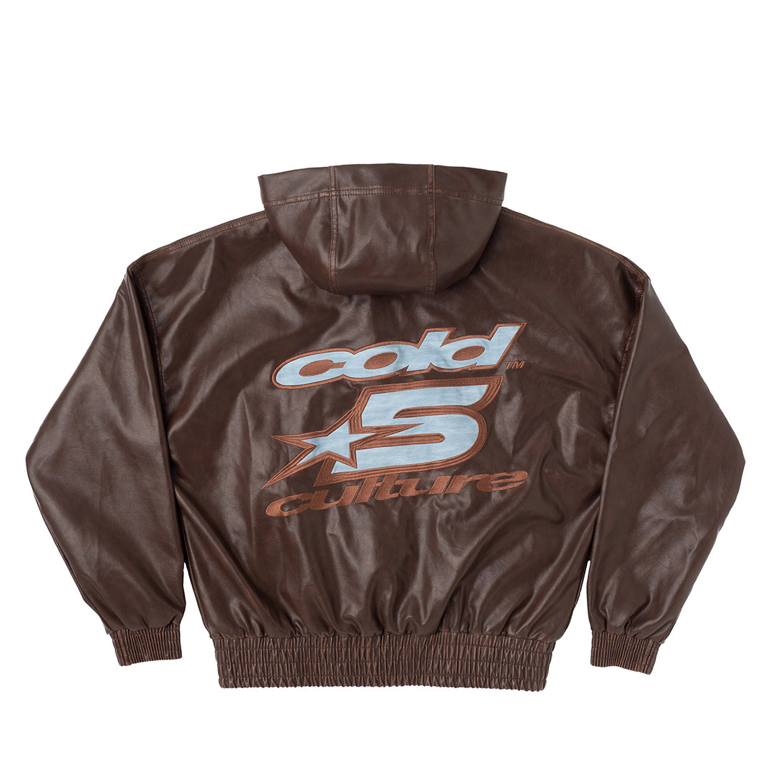 PLUS HOODED JACKET BROWN LEATHER