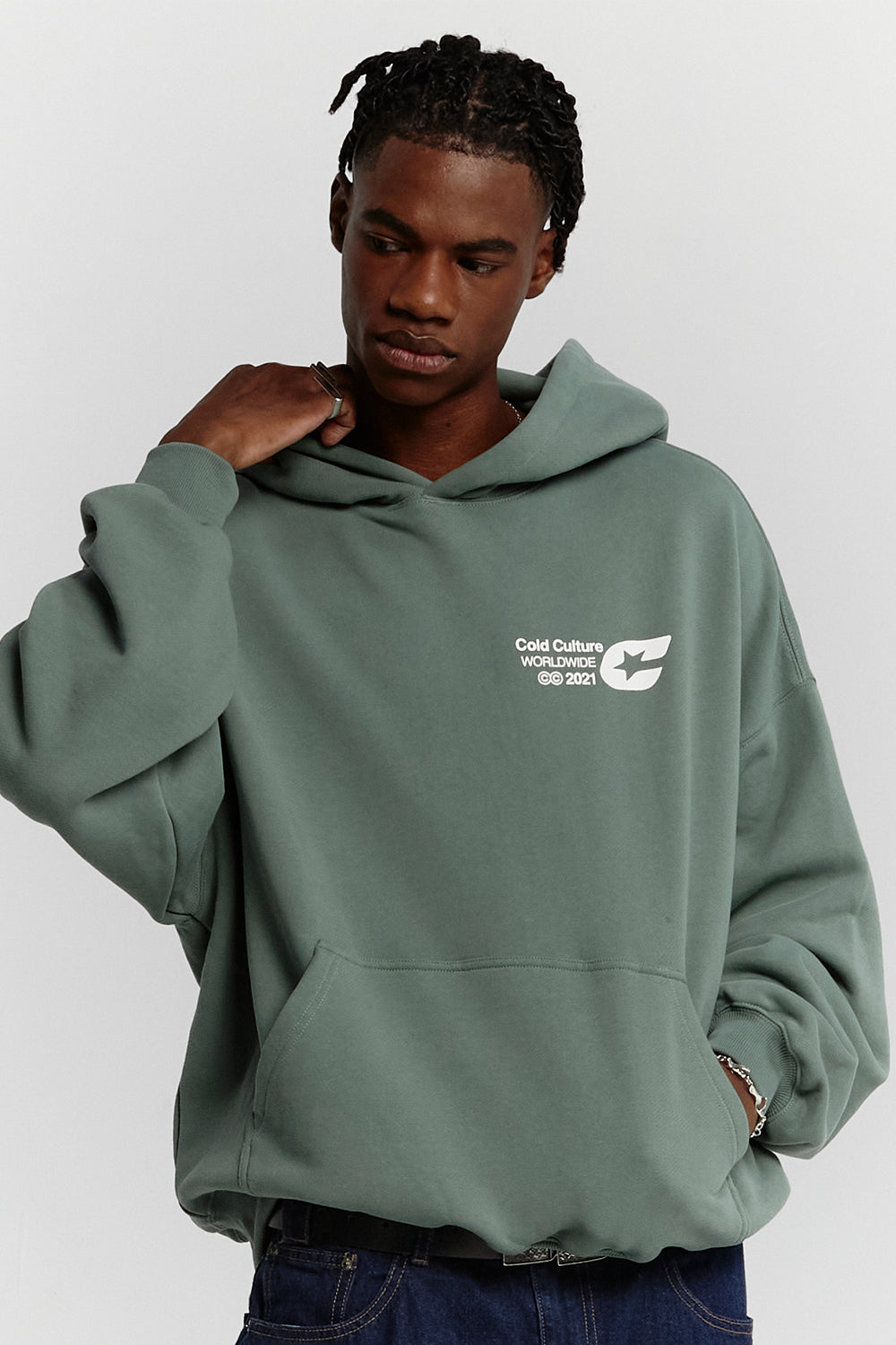 COLD LOGOS HOODIE ASH GREEN