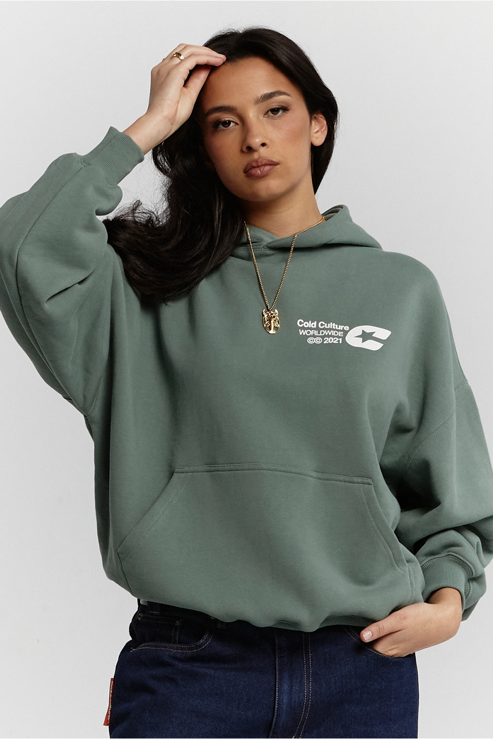 COLD LOGOS HOODIE ASH GREEN