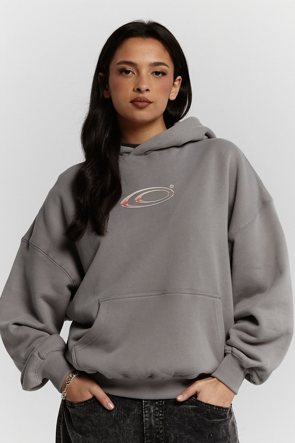 FADED METALLIC LOGO HOODIE BASALT GREY