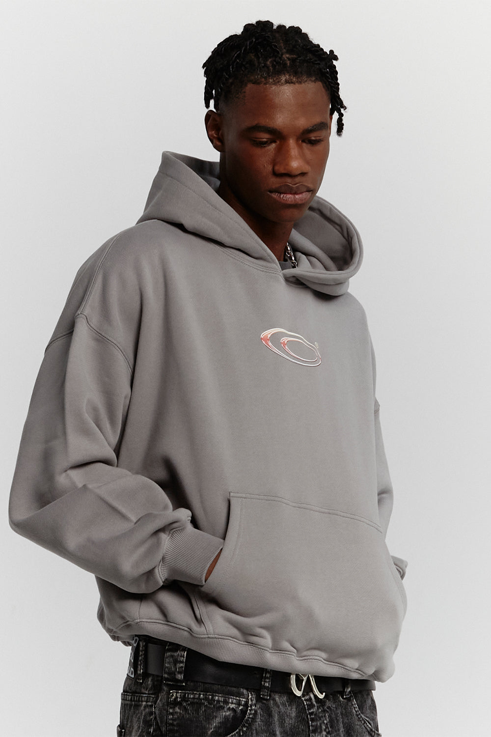 FADED METALLIC LOGO HOODIE BASALT GREY