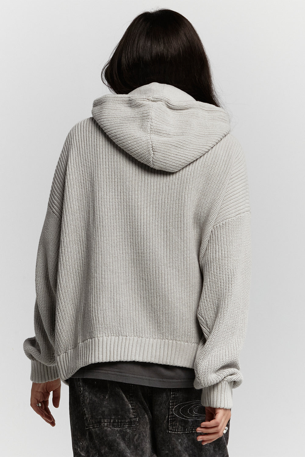 HORSE KNITTED HOODIE PEARL GREY