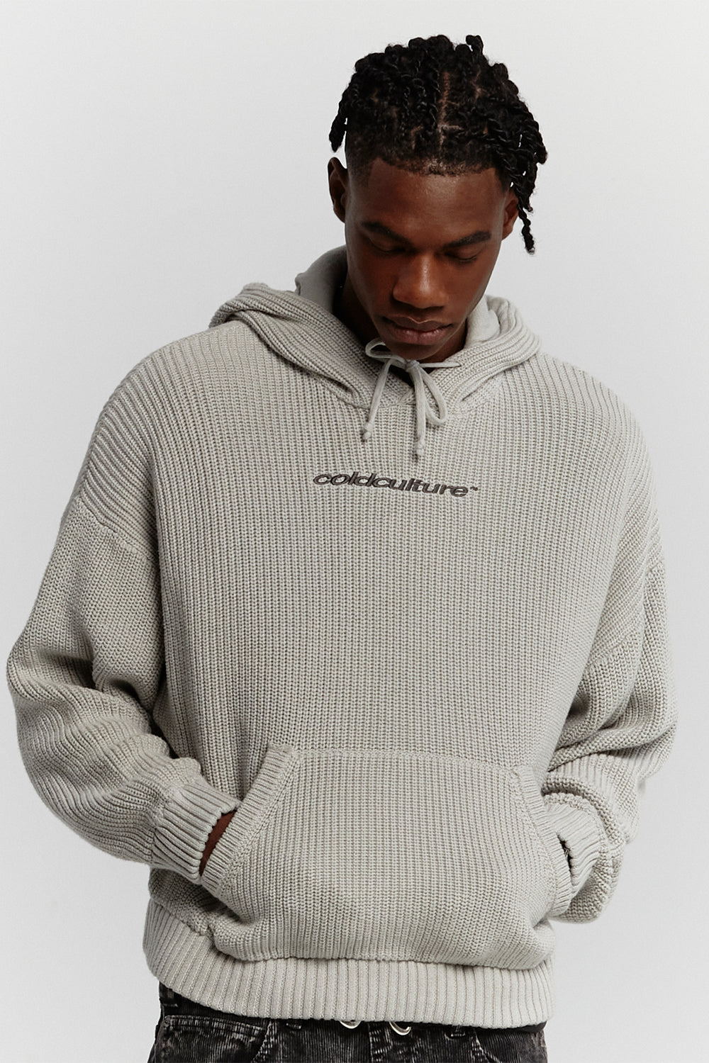 HORSE KNITTED HOODIE PEARL GREY