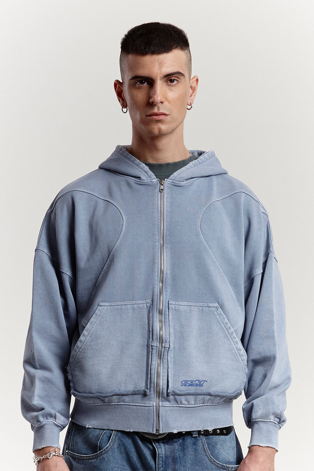 SHAPES ZIP HOODIE +WASHED COOL BLUE